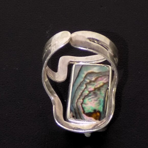 Vintage 950 Silver Reversible Turquoise & Abalone Rotating Cuff Ring 7.5 to 9.5 - Picture 2 of 7